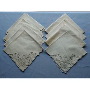 Vintage Embroidered Napkin Set 8 Madeira Floral Flowers Embroidery Cut Out‎